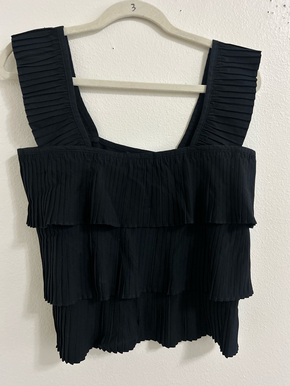 Jcrew black pleated ruffle tank top